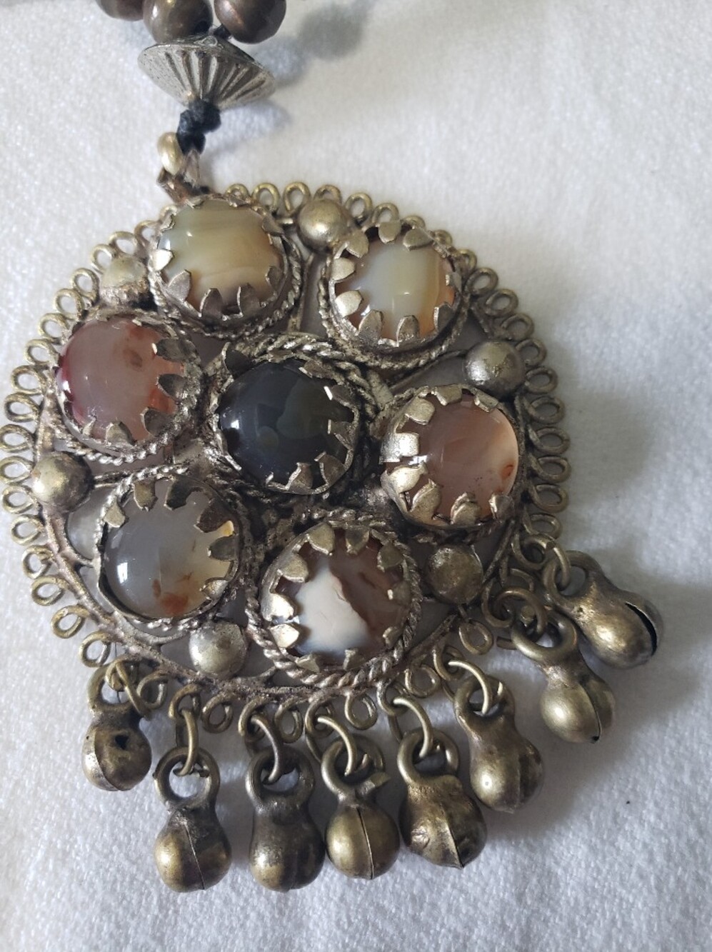 70's Vintage Indian Tribal Statement Pendant Necklace - Agate & Mixed Metals - Picture 8 of 14